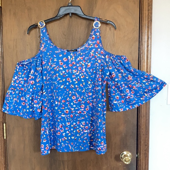 Robert Louis print cold shoulder bell sleeve top w stretch 1X 2X - Picture 5 of 16